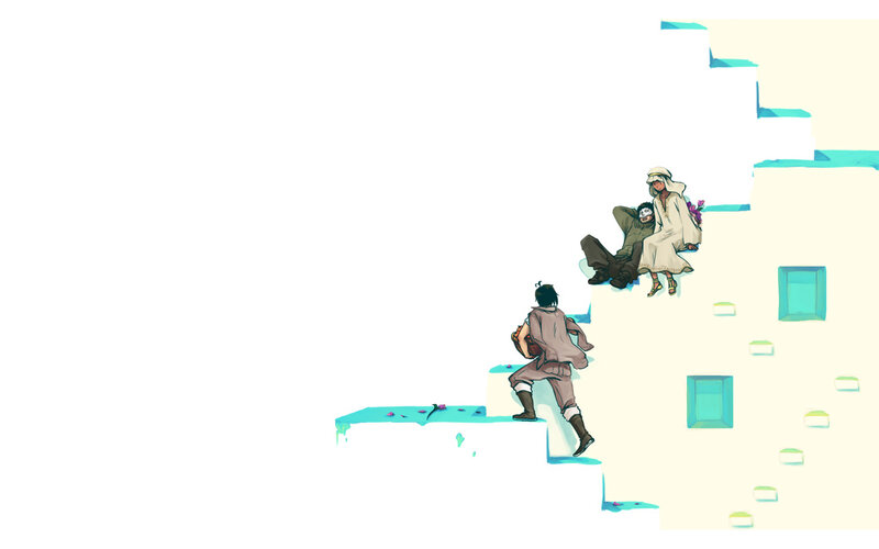 Characters on a staircase