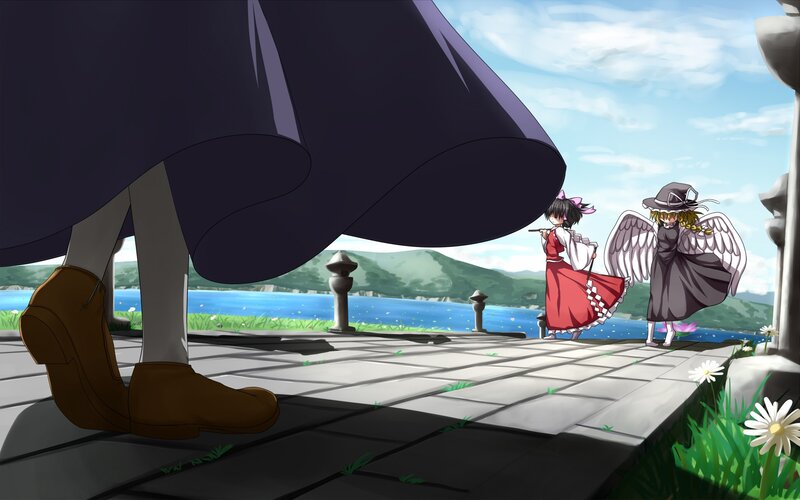 Characters on a stone terrace