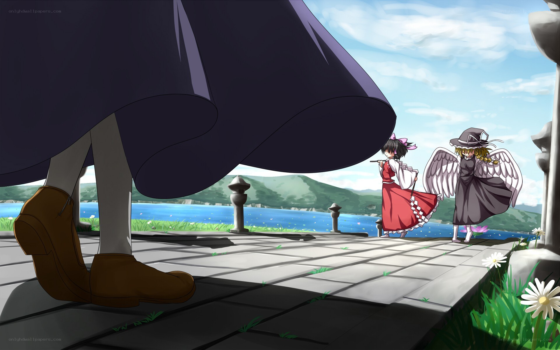 Characters on a stone terrace