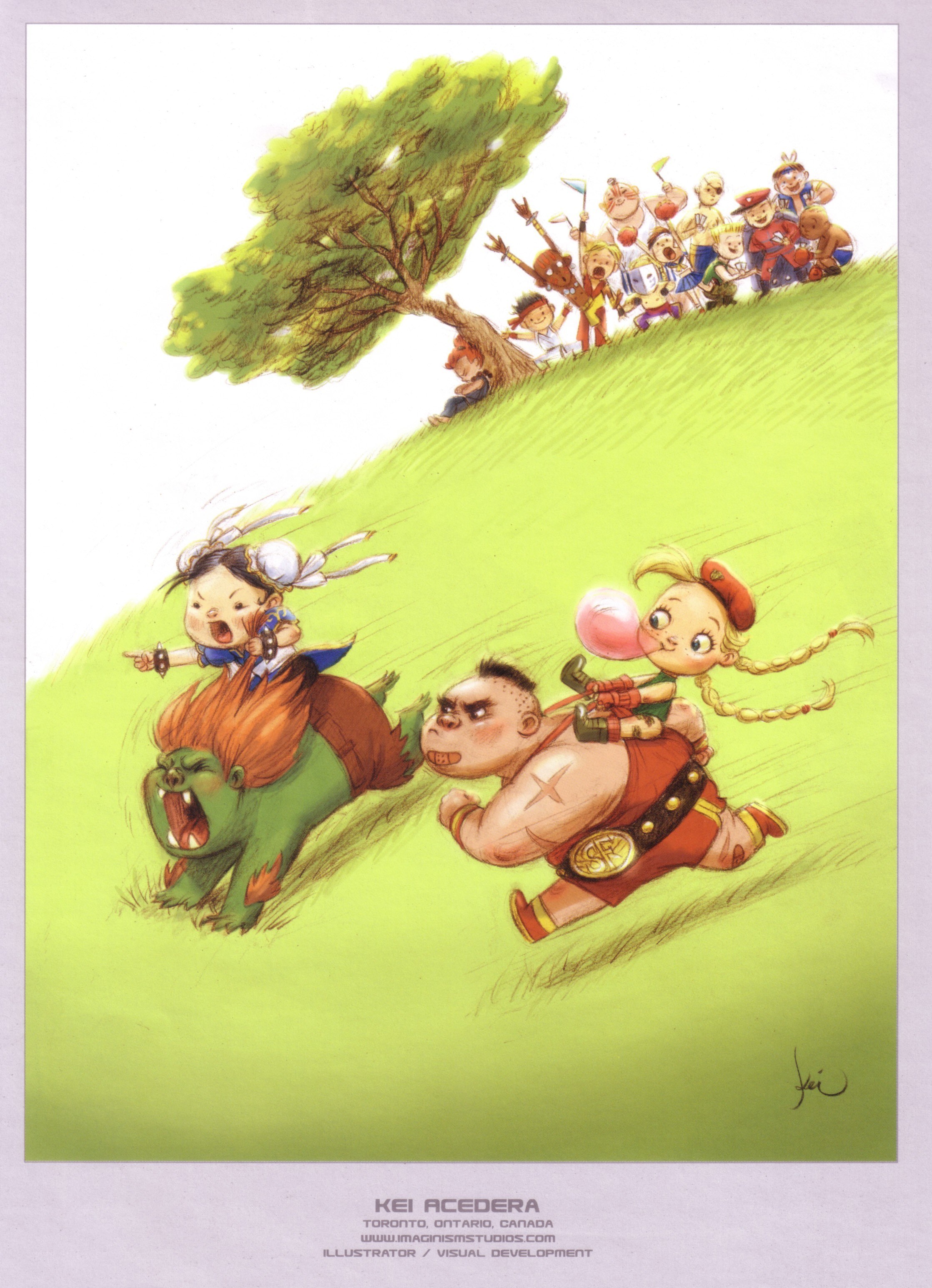 Characters racing down a hill