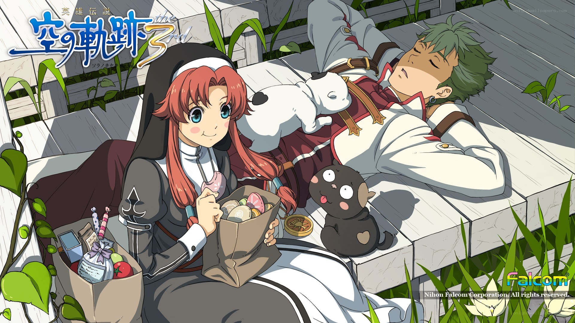 Characters relaxing in a garden