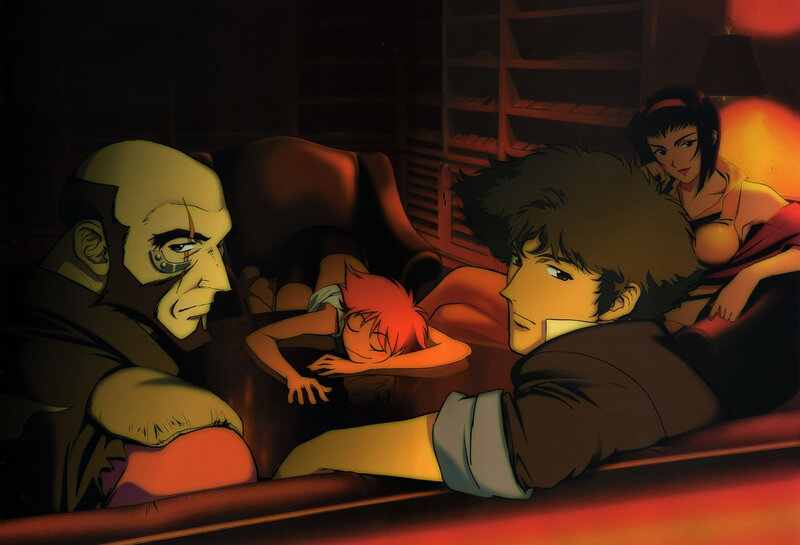 Characters resting on a couch