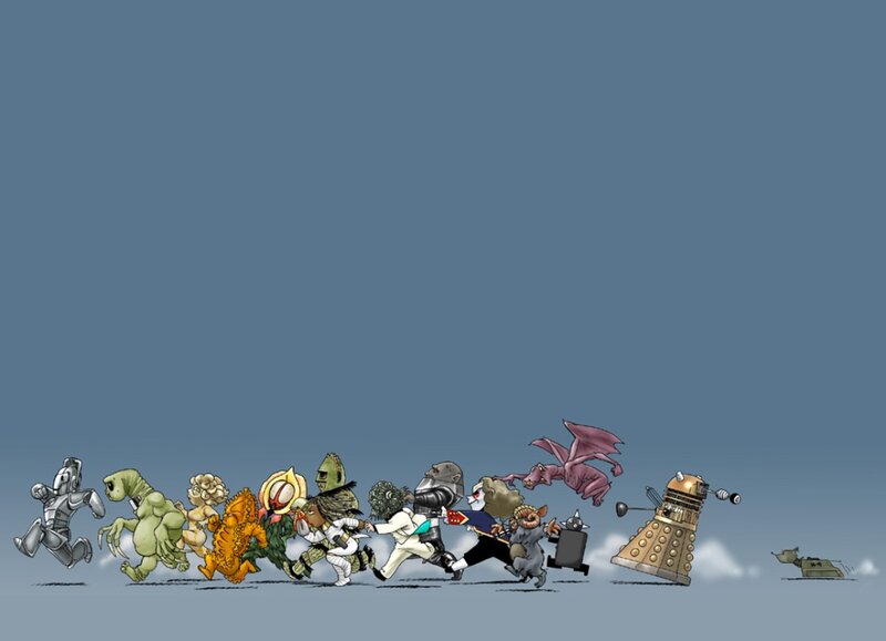 Characters Running in Line