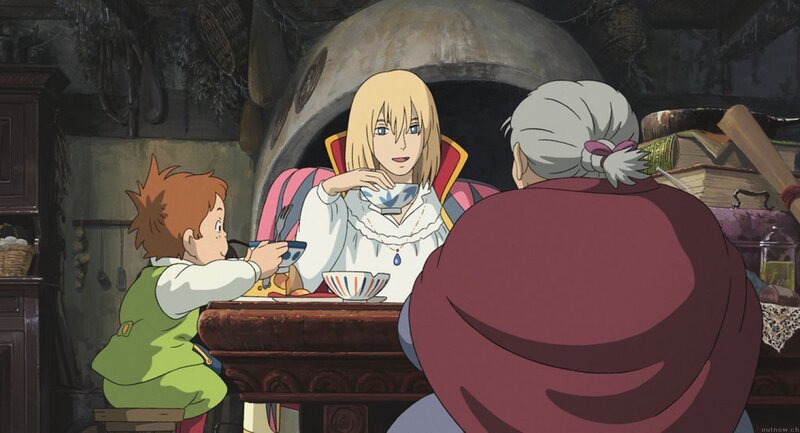 Characters sharing a meal