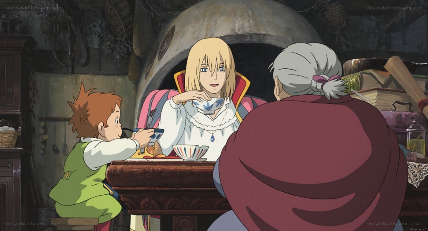 Characters sharing a meal