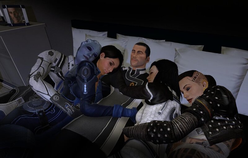 Characters sleeping in a bed