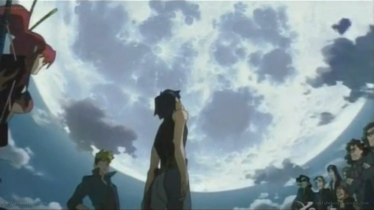Characters under a large moon