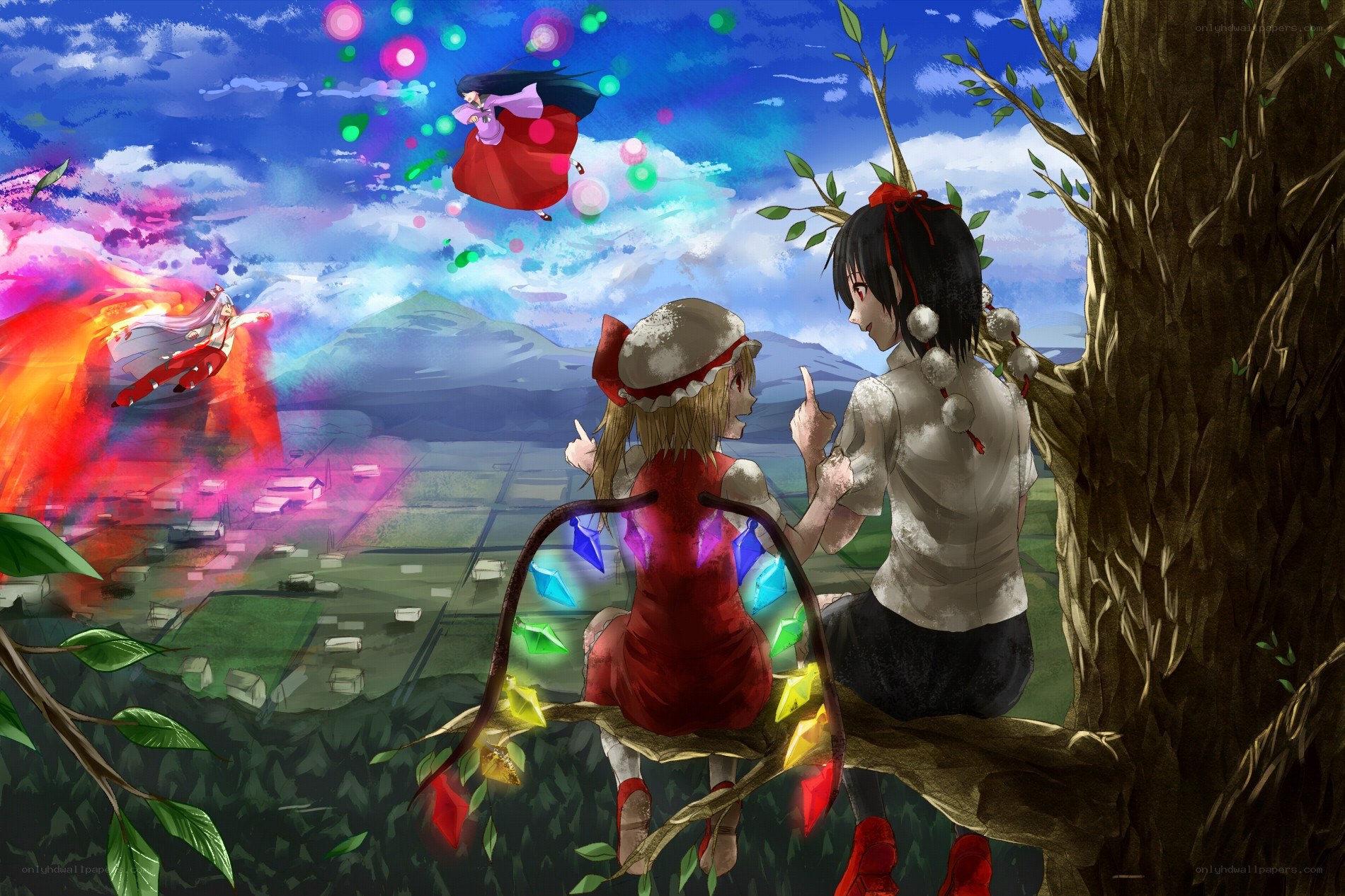 Characters watching a battle