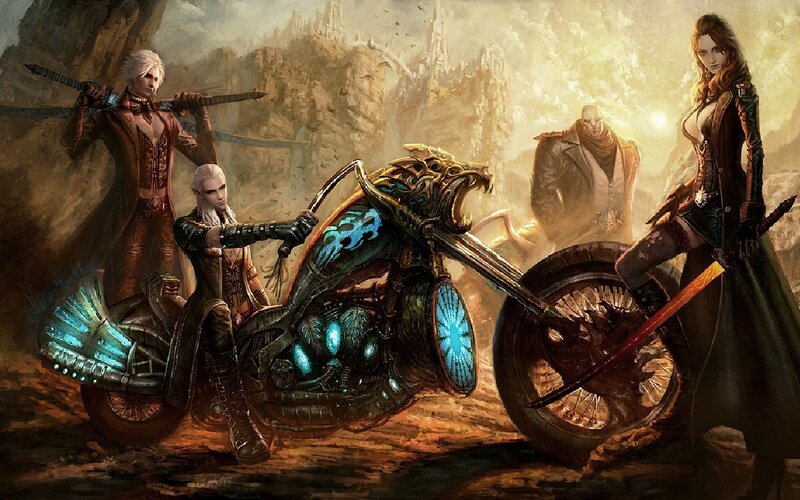 Characters with Motorcycle — Brown, Dramatic