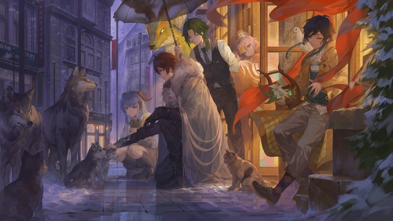 Characters with Wolves and a Cat