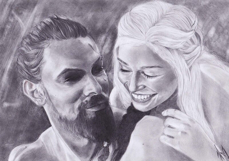 charcoal drawing of two people