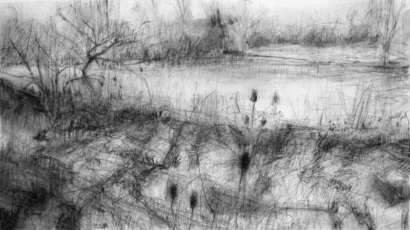 Charcoal sketch of a marsh