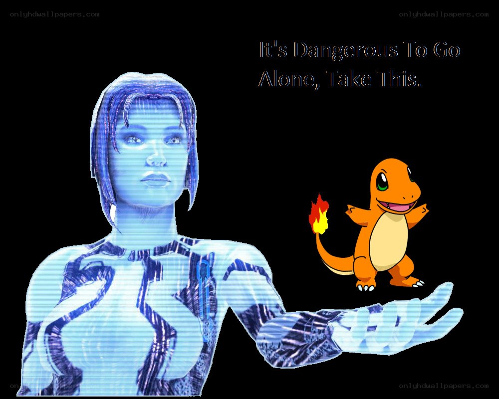Charizard and a cyborg woman