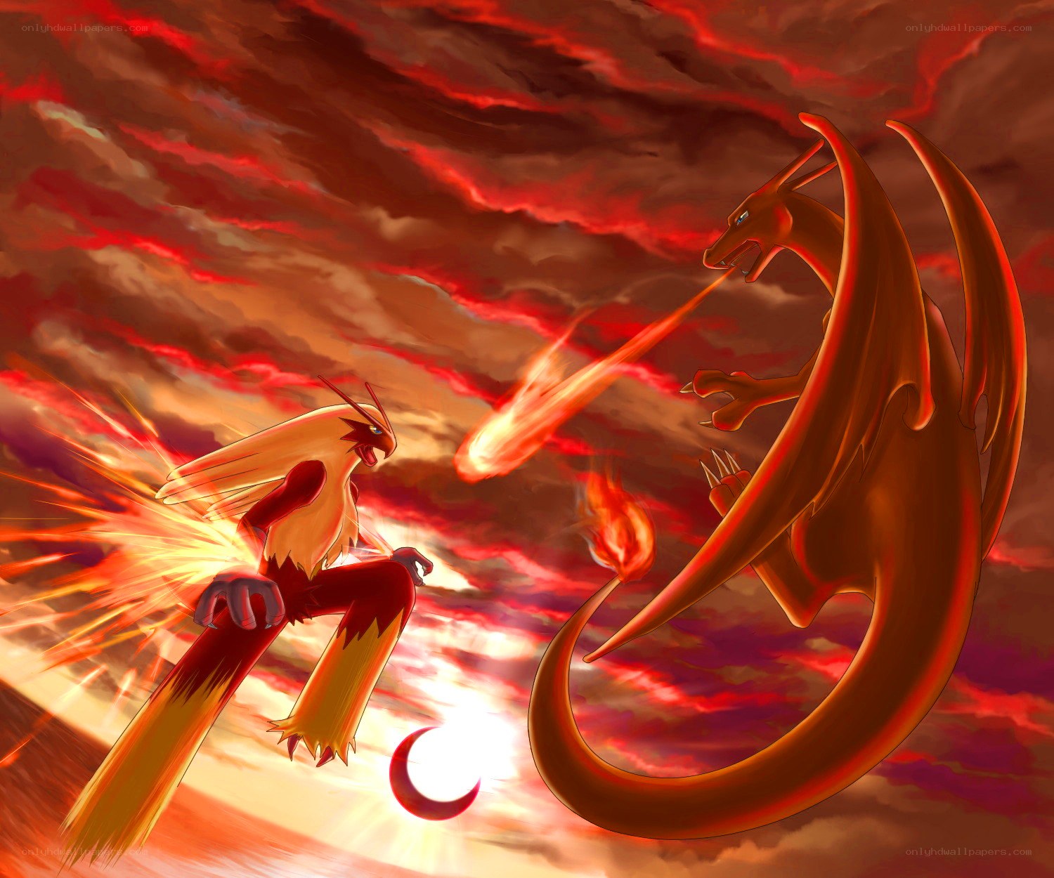 Charizard and Blaziken battle