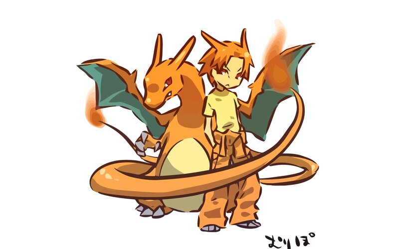 Charizard and trainer artwork