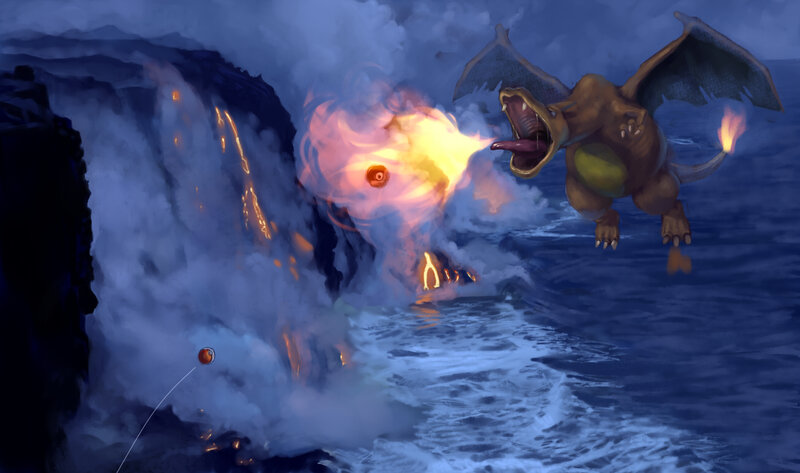 Charizard breathes fire