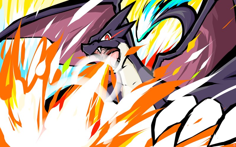 Charizard Breathing Fire — Orange, Dramatic, Manga