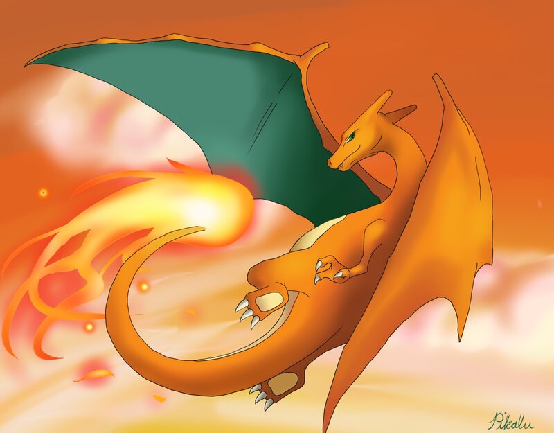 Charizard Breathing Fire — Orange, Dramatic