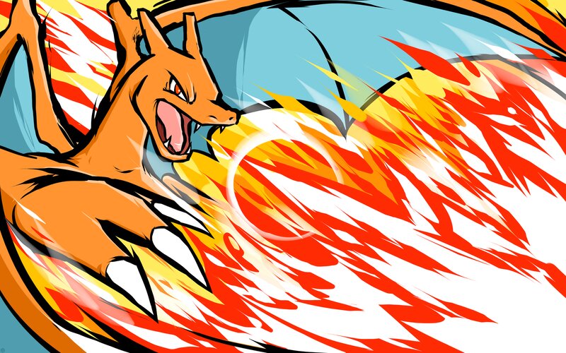 Charizard Breathing Fire — Orange, Dynamic, Intense