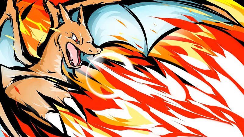 Charizard Breathing Fire — Red, Dramatic, Manga