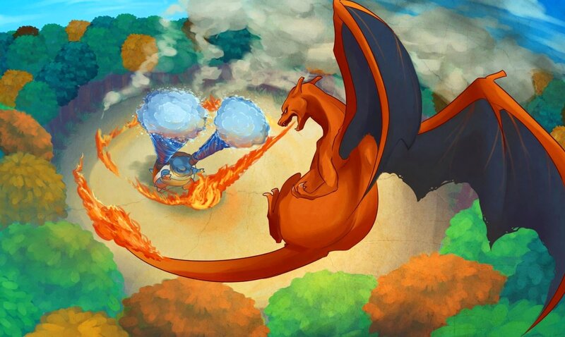 Charizard vs. Blastoise battle