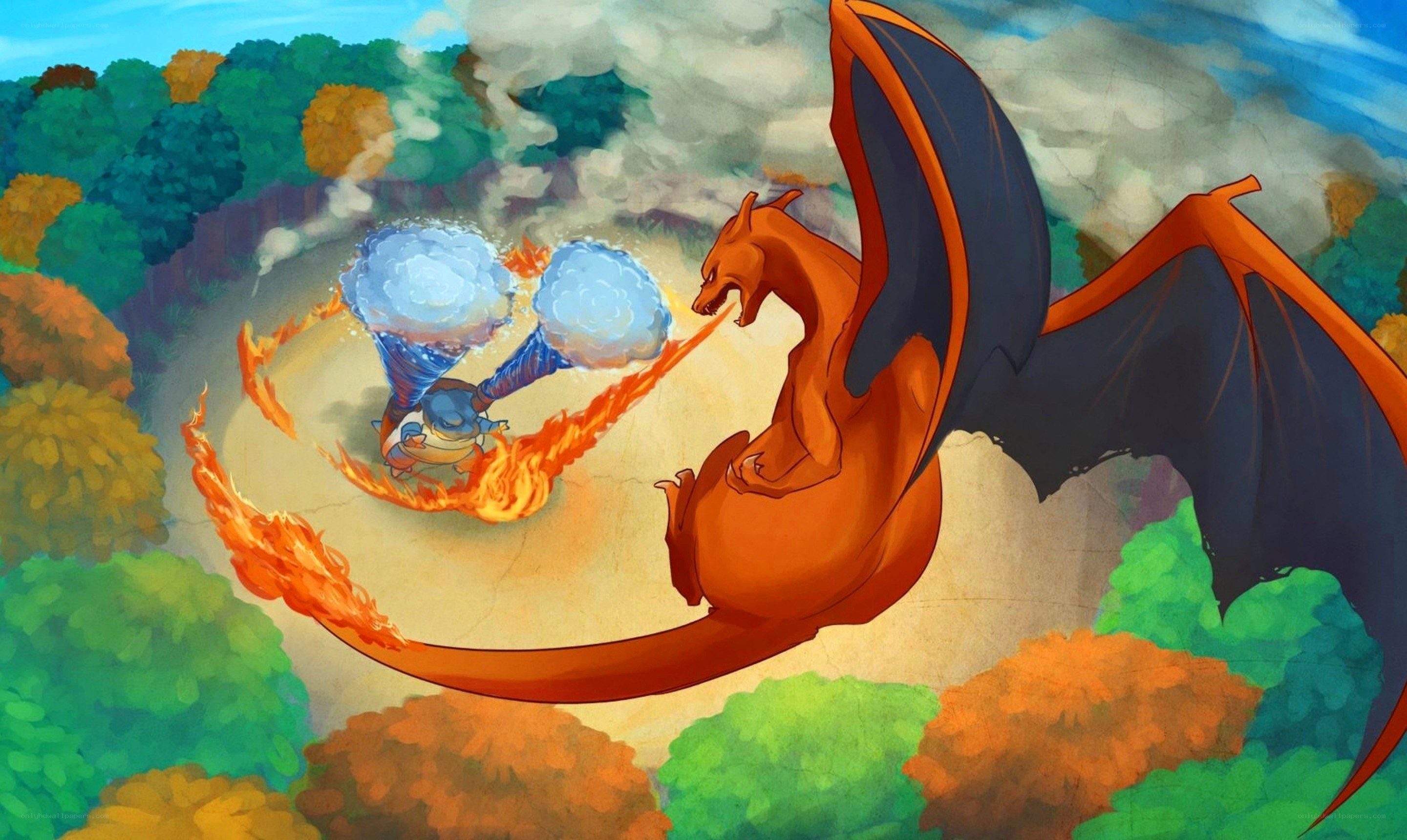 Charizard vs. Blastoise battle