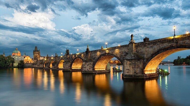 Charles Bridge at Dusk — Blue, Dramatic, Night, Photograph, River, Sky