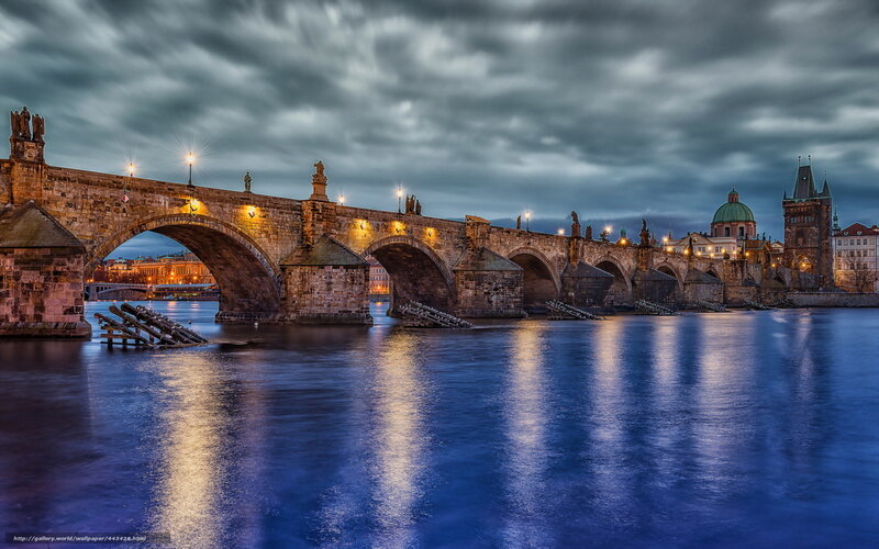 Charles Bridge at Dusk — Blue, Dramatic, Night, Photograph, River