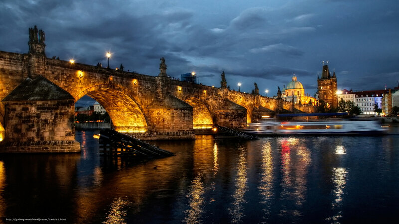 Charles Bridge at Dusk — Blue, Dramatic, Night