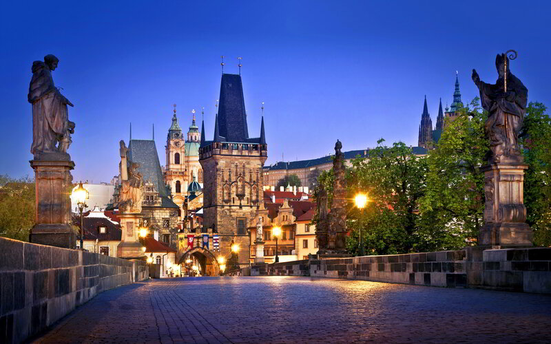 Charles Bridge at Dusk — Blue, Serene, Night
