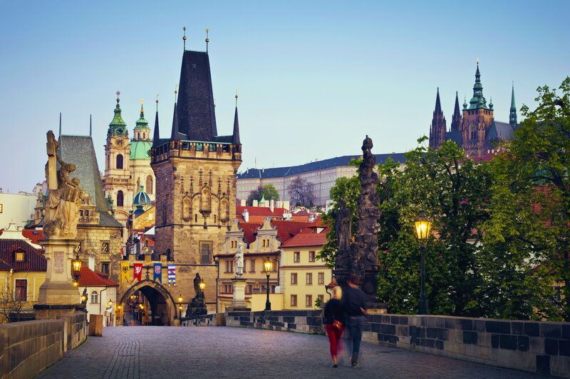 Charles Bridge at Dusk — Blue, Serene, Sunset, Photograph