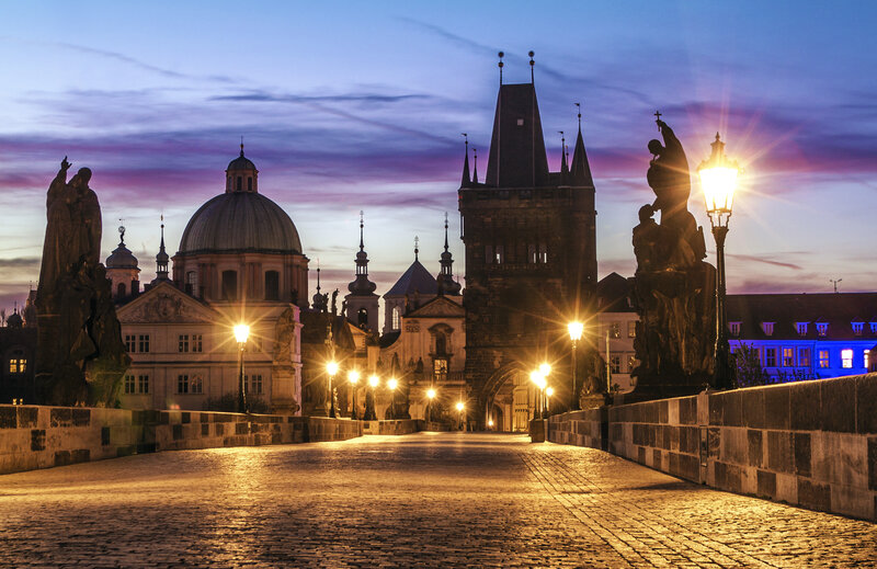 Charles Bridge at Dusk — Blue, Serene, Sunset
