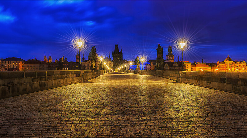 Charles Bridge at Night — Blue, Dramatic