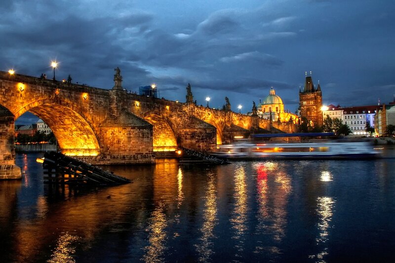 Charles Bridge at Night — Blue