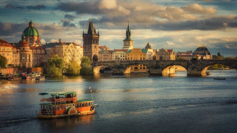 Charles Bridge at Sunset — Blue, Serene