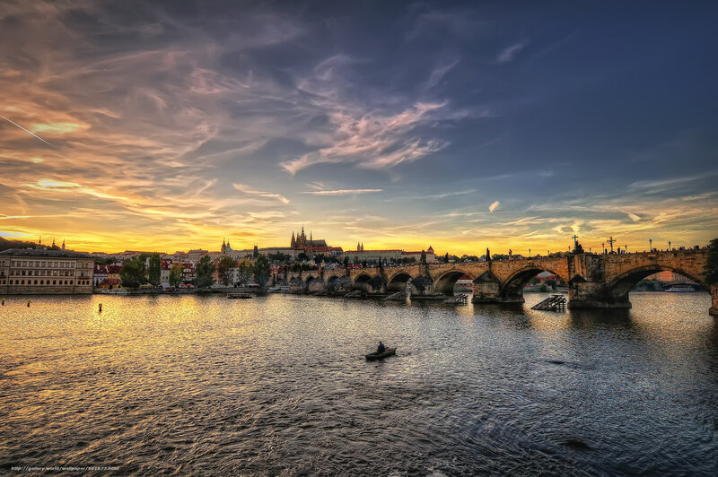 Charles Bridge at Sunset — Gold, Dramatic