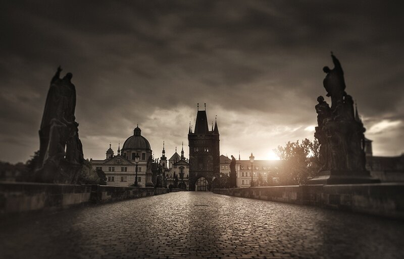 Charles Bridge at Sunset — Gray