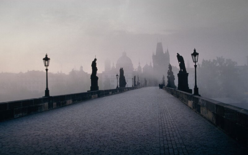 Charles Bridge in Fog — Gray, Misty