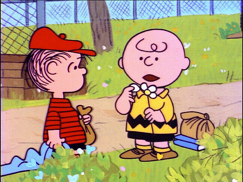 Charlie Brown and Linus in the yard