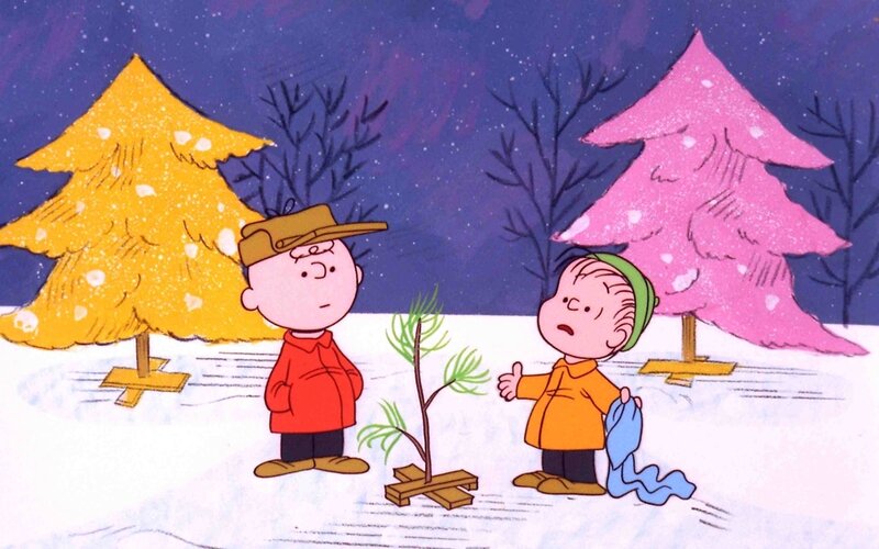 Charlie Brown and Linus with a Christmas tree