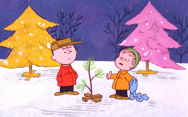 Charlie Brown and Linus with a small tree