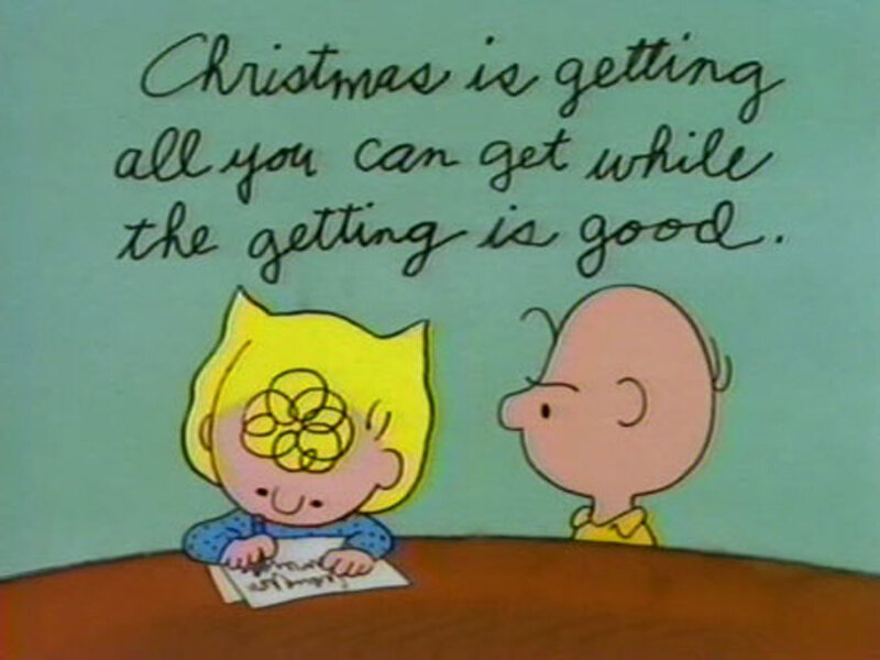 Charlie Brown and Lucy at a table