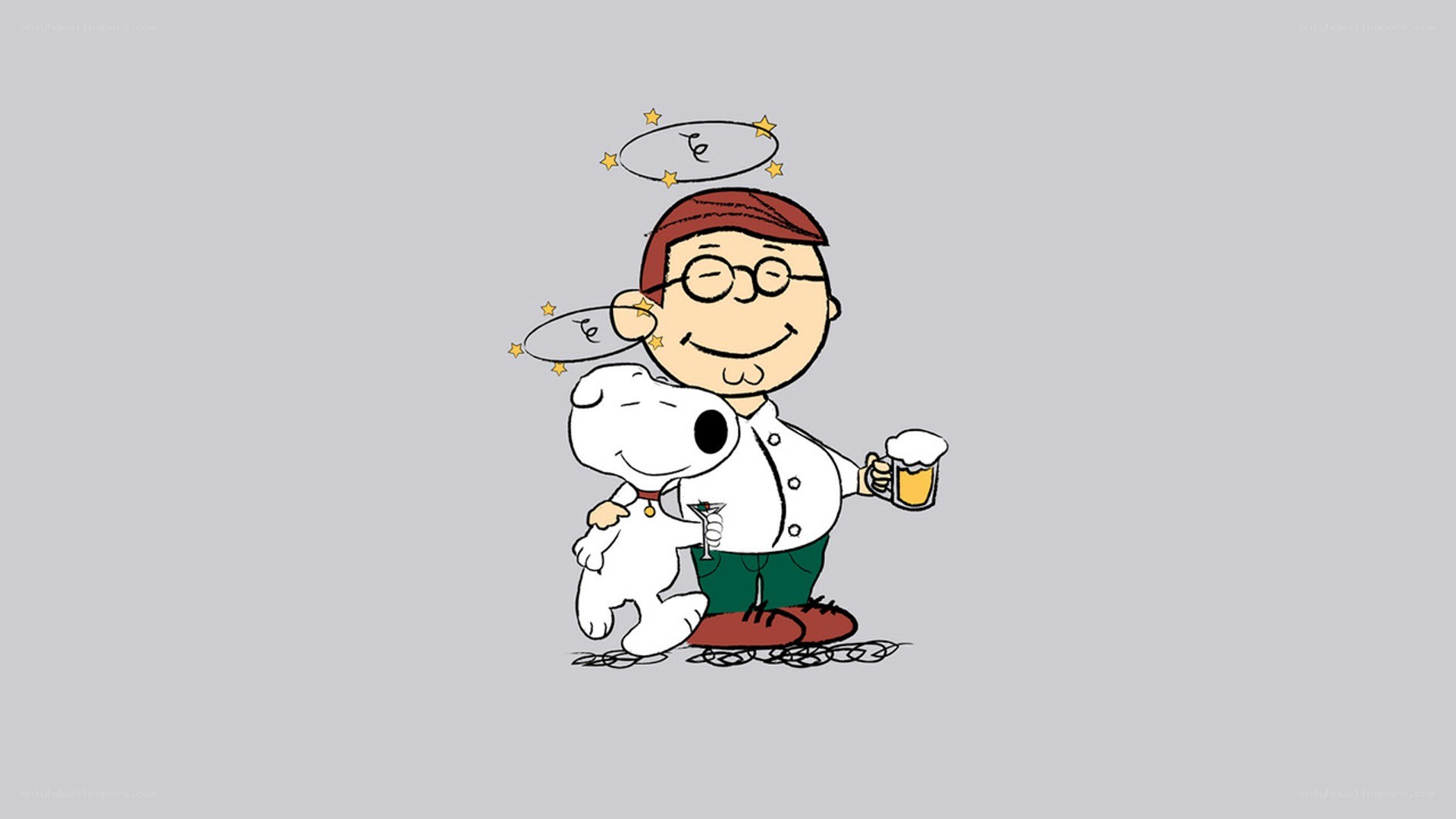 Charlie Brown and Snoopy with drinks