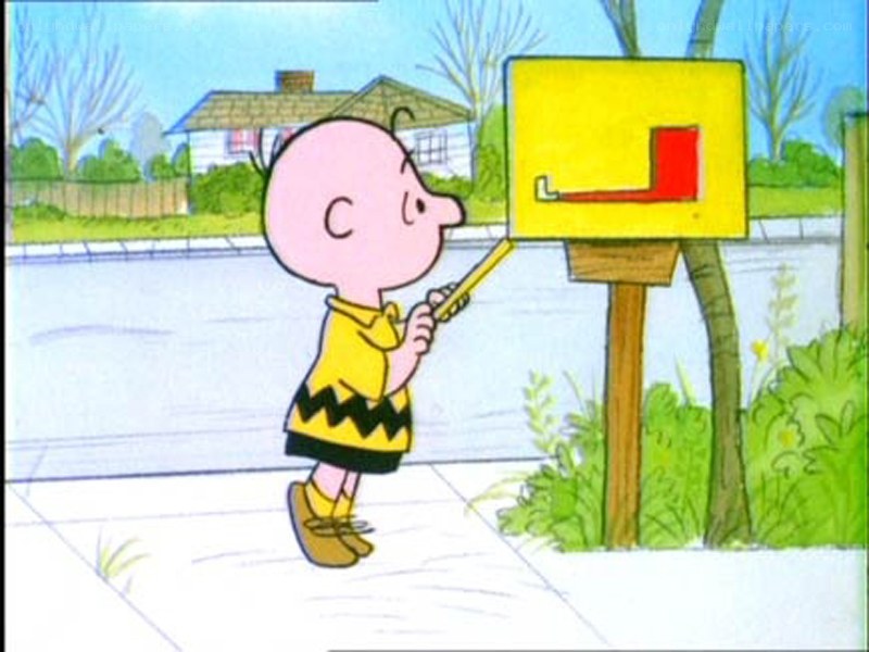 Charlie Brown at the mailbox