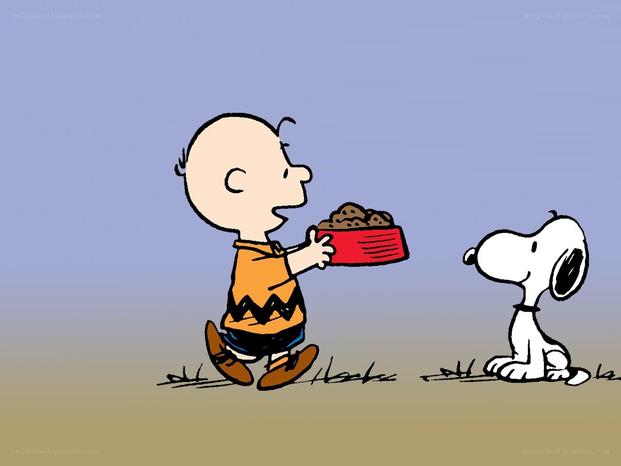 Charlie Brown feeding Snoopy