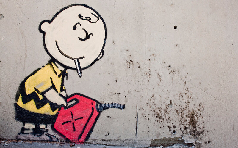 Charlie Brown with fuel can