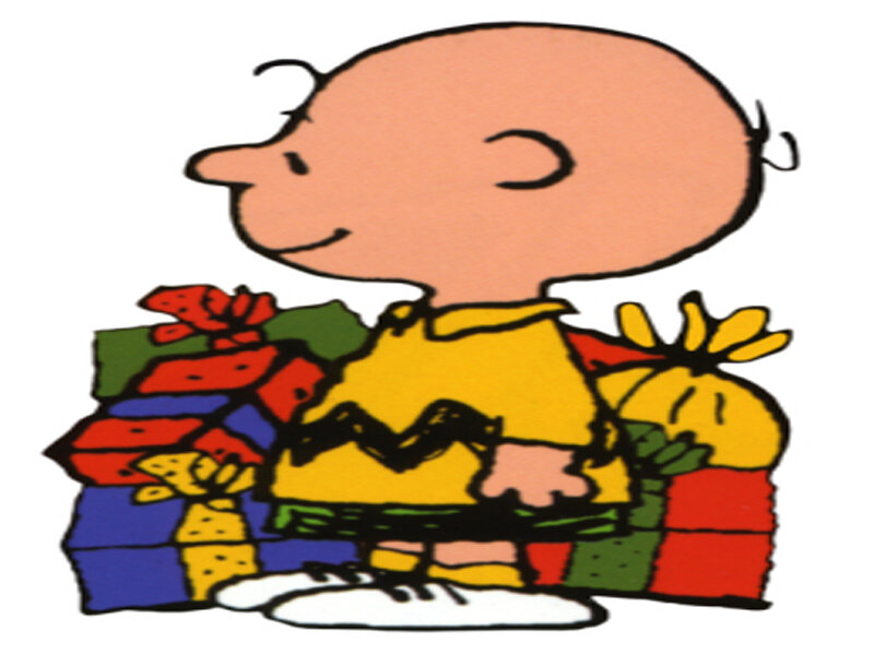 Charlie Brown with gifts