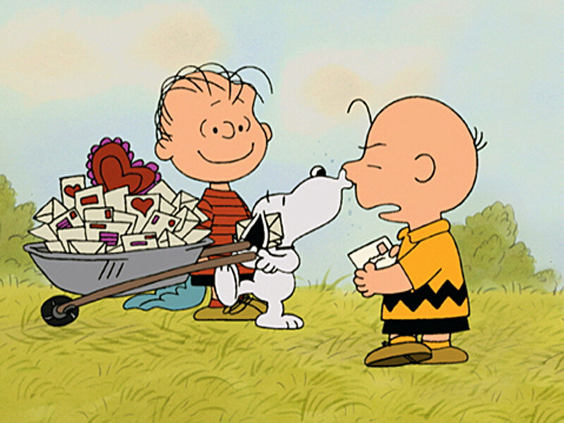 Charlie Brown with Valentine's mail