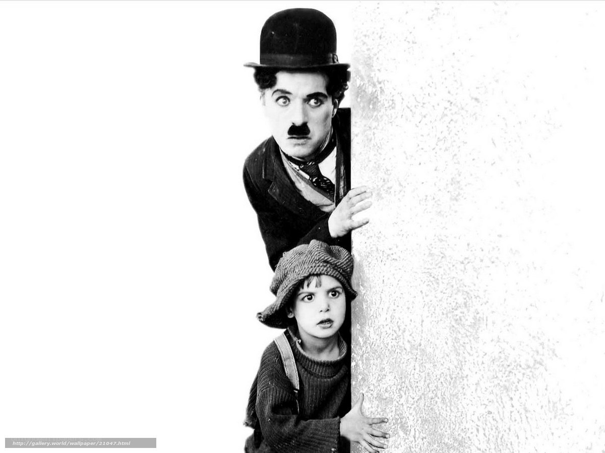 Charlie Chaplin and child peeking
