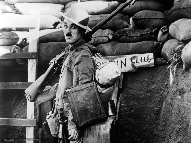 Charlie Chaplin in a war trench